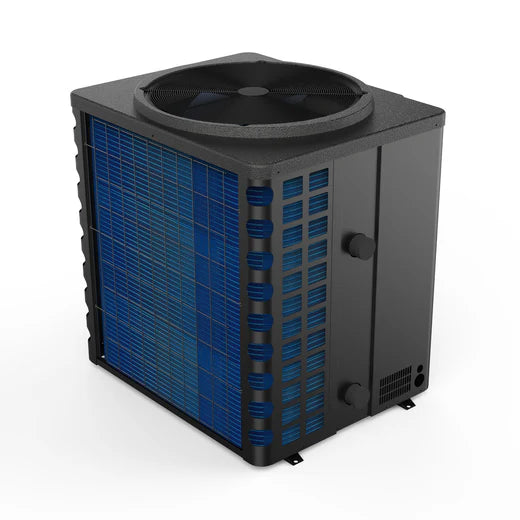 Thermopompe de piscine Moov Inverter MI1400, ventilateur sur le dessus et serpentin